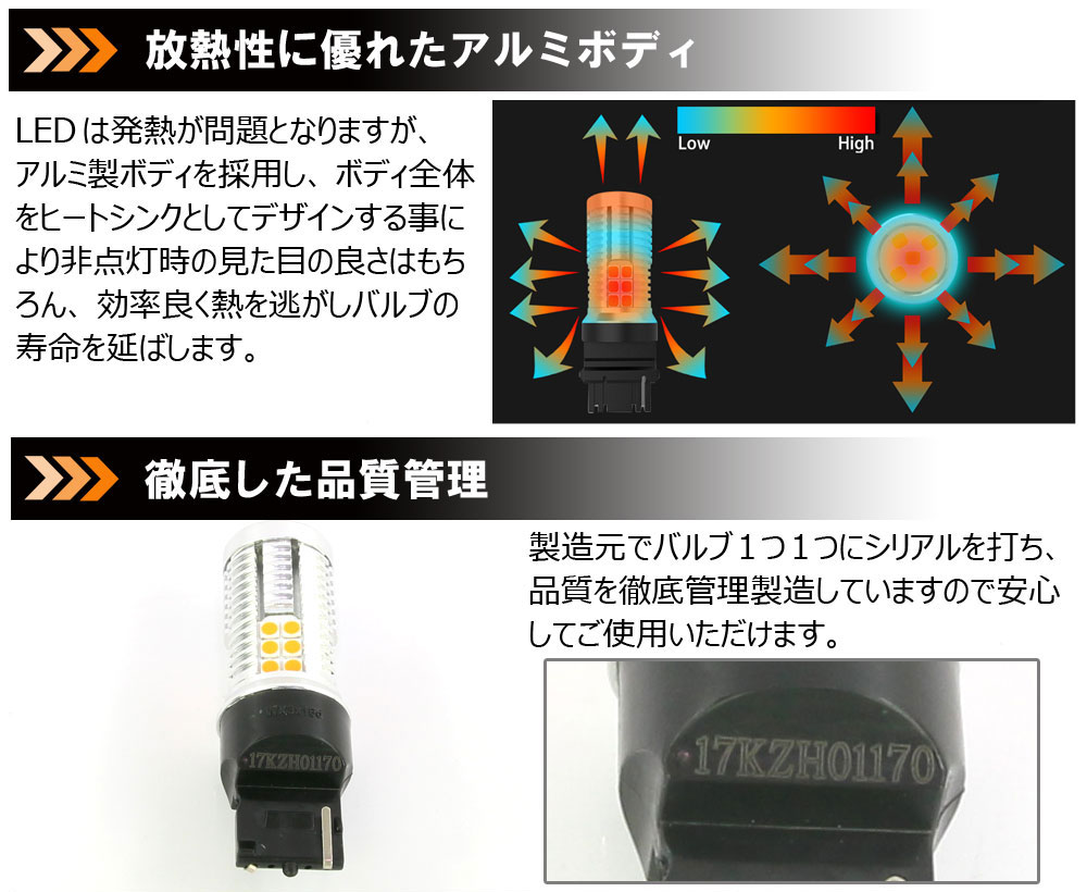 ハイフラ防止機能付き 高輝度 LED ウインカー バルブ T20 ピンチ部違い シングル 1500ルーメン アンバー 12V車用 2個セット