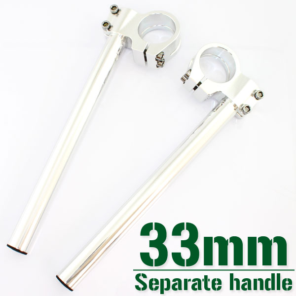 商品名 ■33mm セパレートハンドルキット シルバー 商品説明 ■フロントフォーク径33mmの車両にご使用いただけるセパレートハンドルです。■タレ角は一般的な約6度となっていますので、それほどきつい