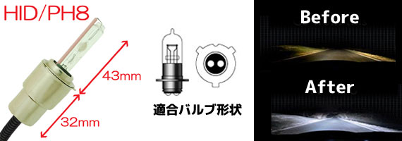 HID PH8 バルブ形状・サイズ