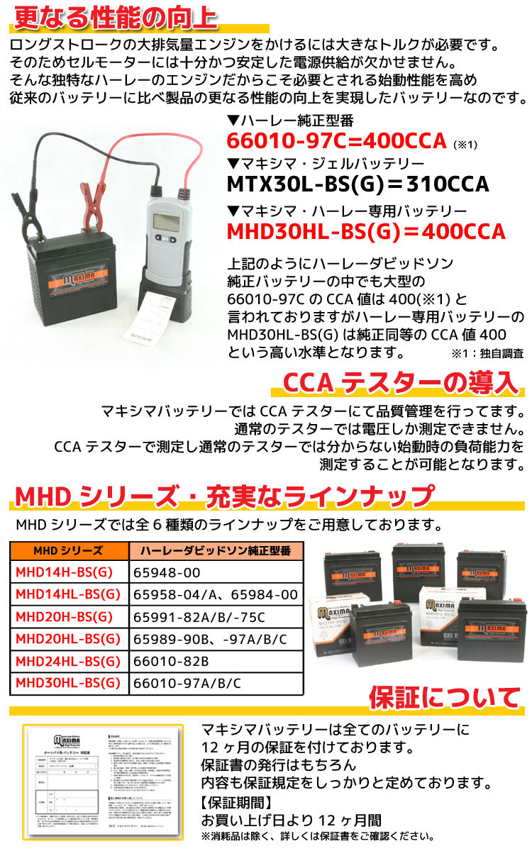 ロードサービス付き ハーレー用バッテリー:ジェルバッテリー